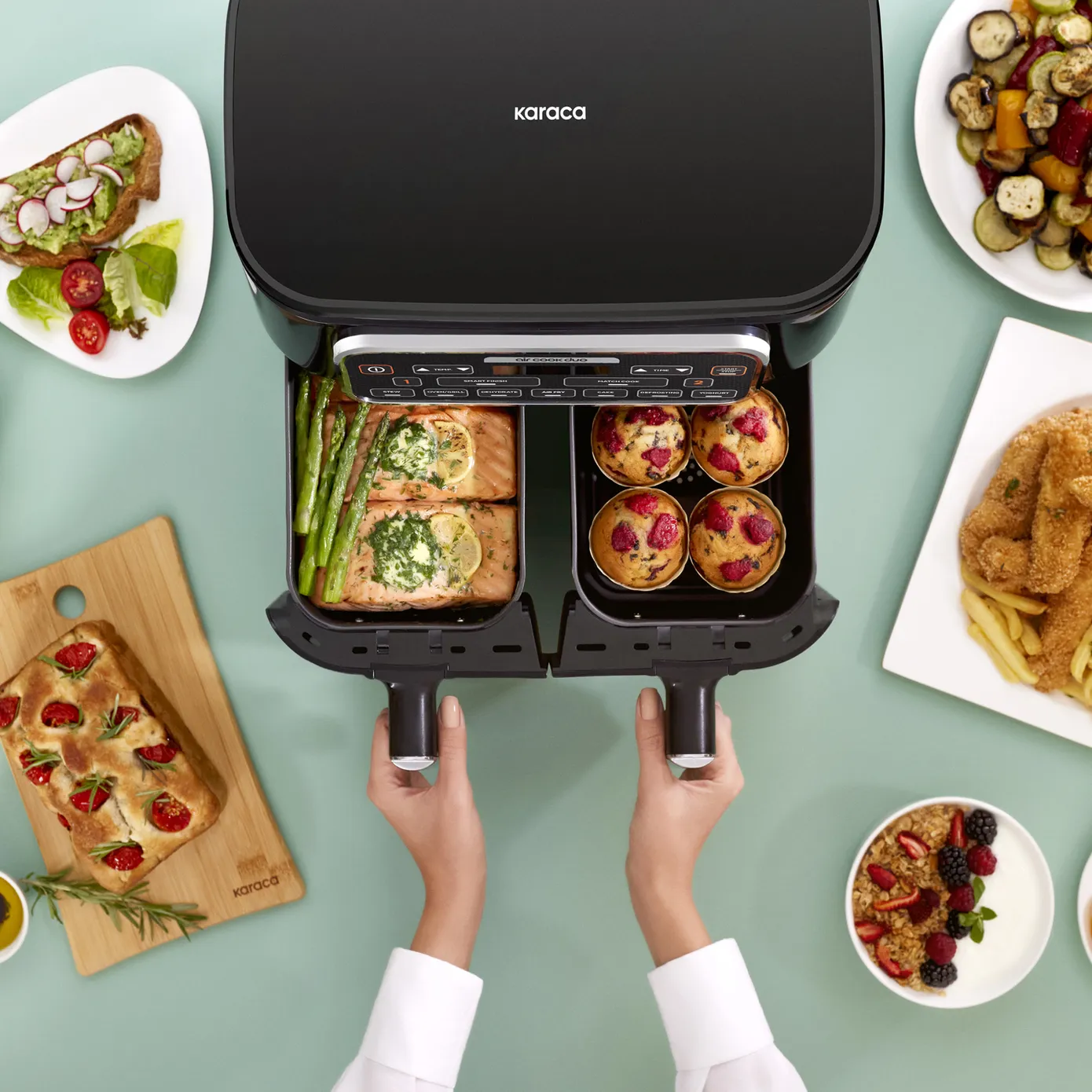 Karaca Air Cook Duo Thuis koken XXXL 8 Liter Airfryer, Black Chrome, 8 Persoons - Image 10