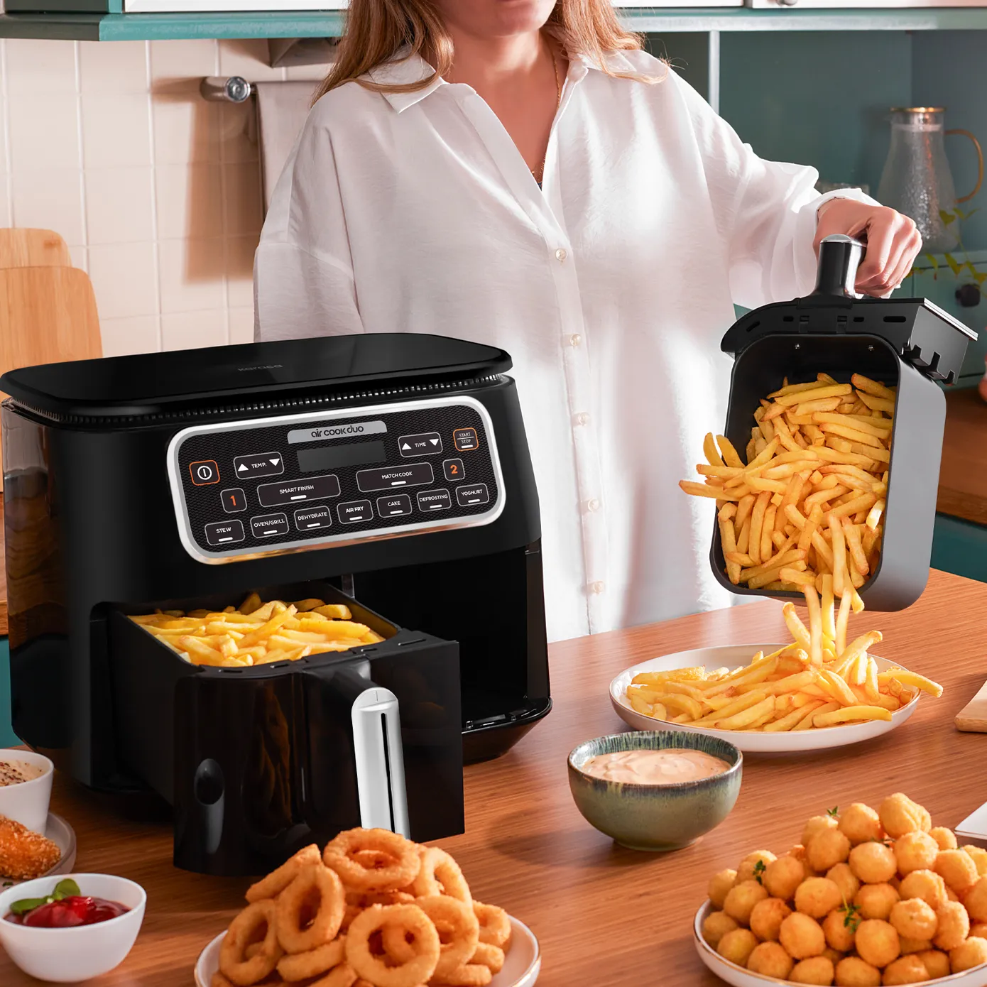 Karaca Air Cook Duo Thuis koken XXXL 8 Liter Airfryer, Black Chrome, 8 Persoons - Image 14
