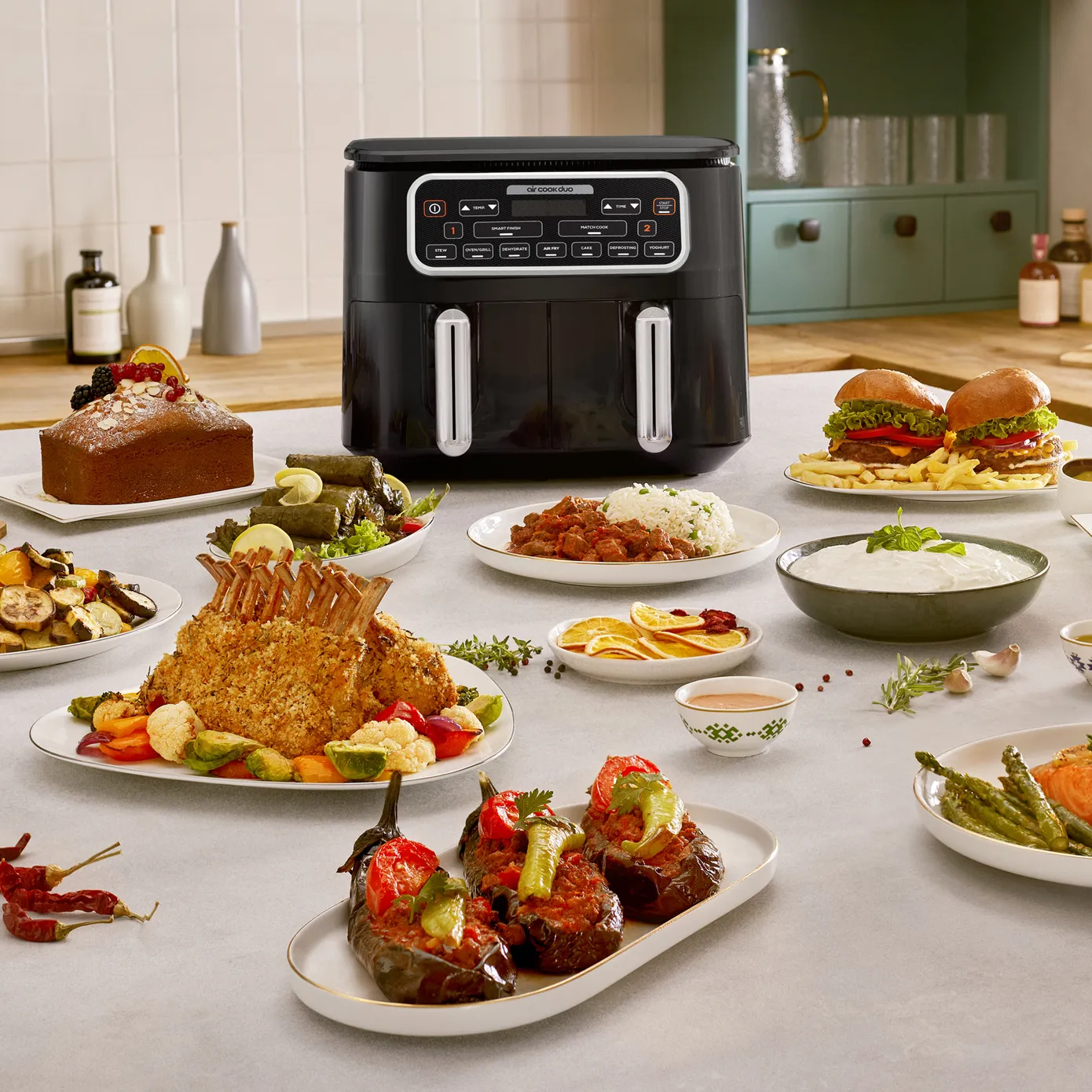 Karaca Air Cook Duo Thuis koken XXXL 8 Liter Airfryer, Black Chrome, 8 Persoons - Image 6