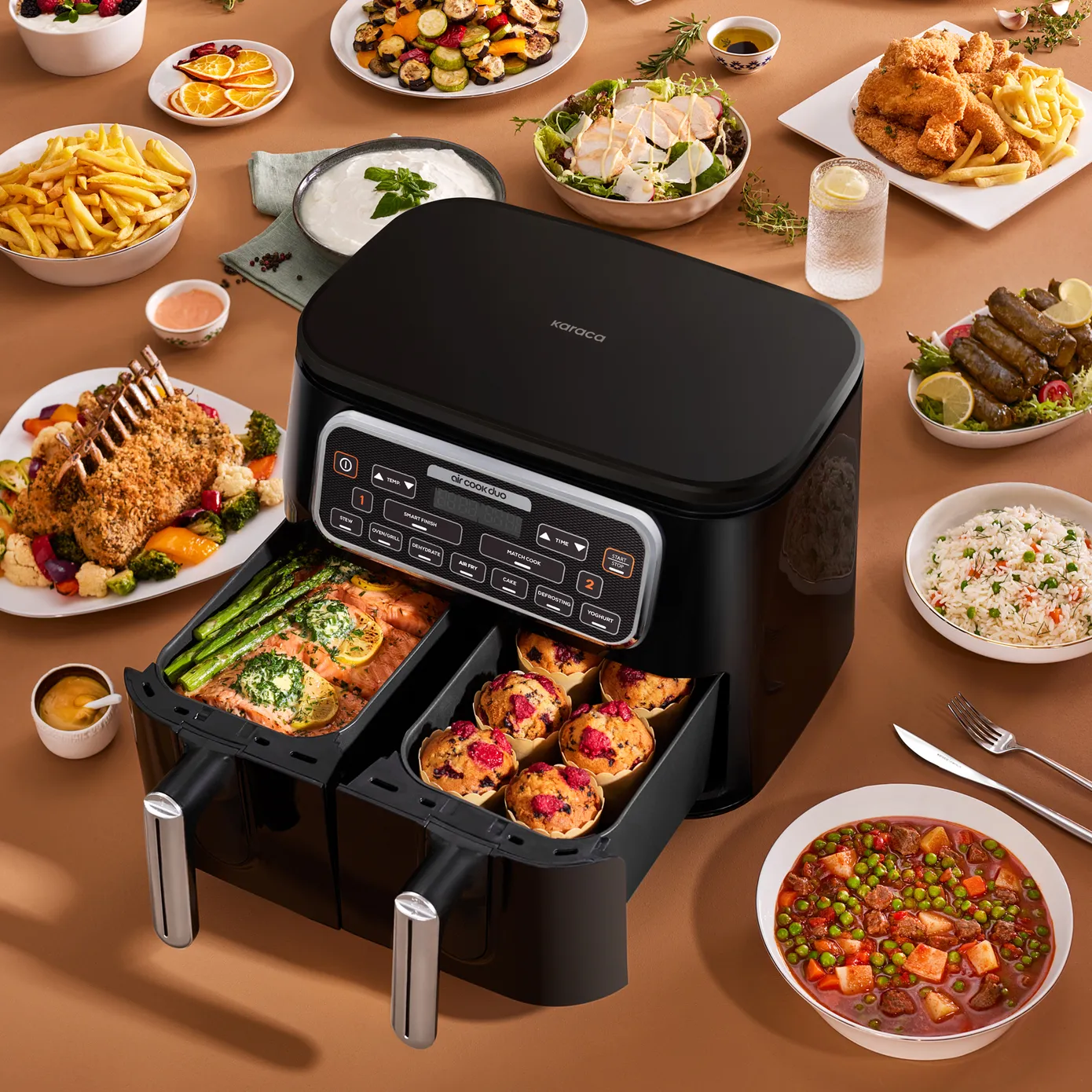 Karaca Air Cook Duo Thuis koken XXXL 8 Liter Airfryer, Black Chrome, 8 Persoons - Image 7