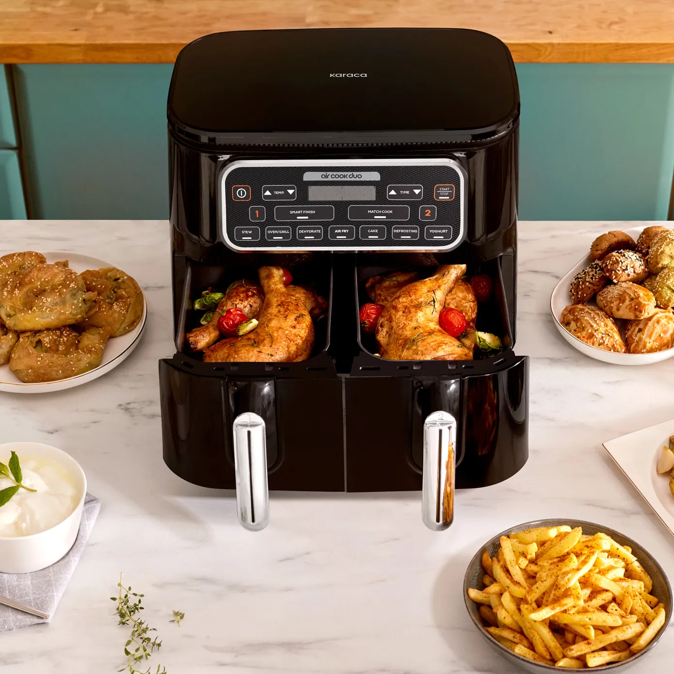 Karaca Air Cook Duo Thuis koken XXXL 8 Liter Airfryer, Starlight, 8 Personen - Image 11