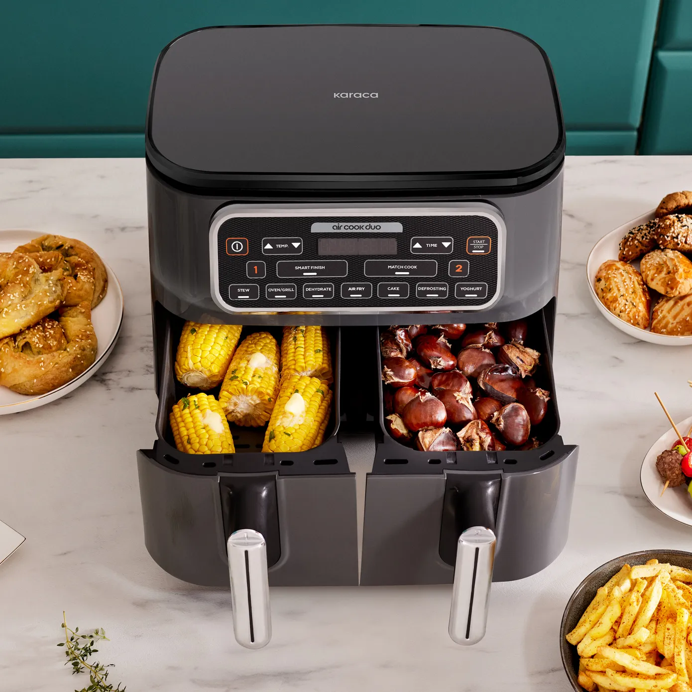 Karaca Air Cook Duo Thuis koken XXXL 8 Liter Airfryer, Starlight, 8 Personen - Image 12