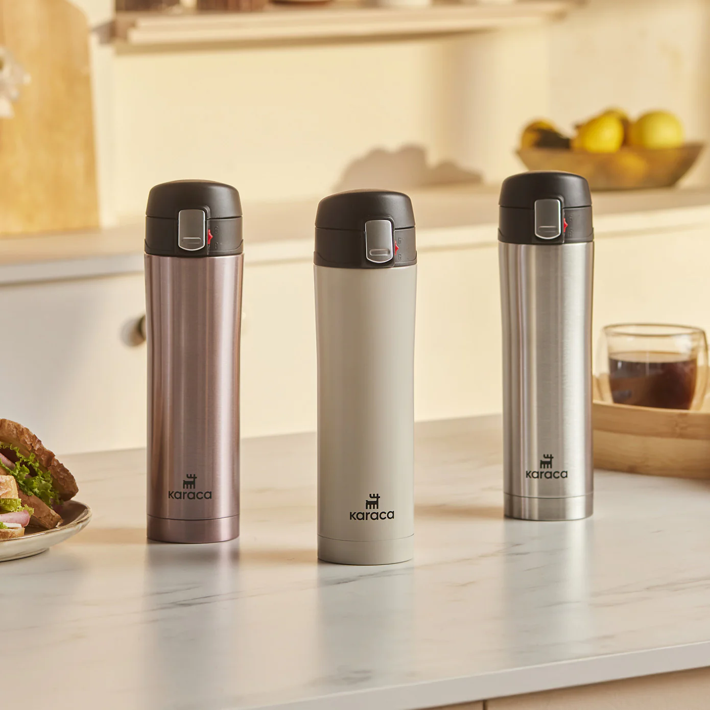 Karaca Pluton Roestvrijstalen Lekkagevrije Thermos 450 ml Crème - Image 5