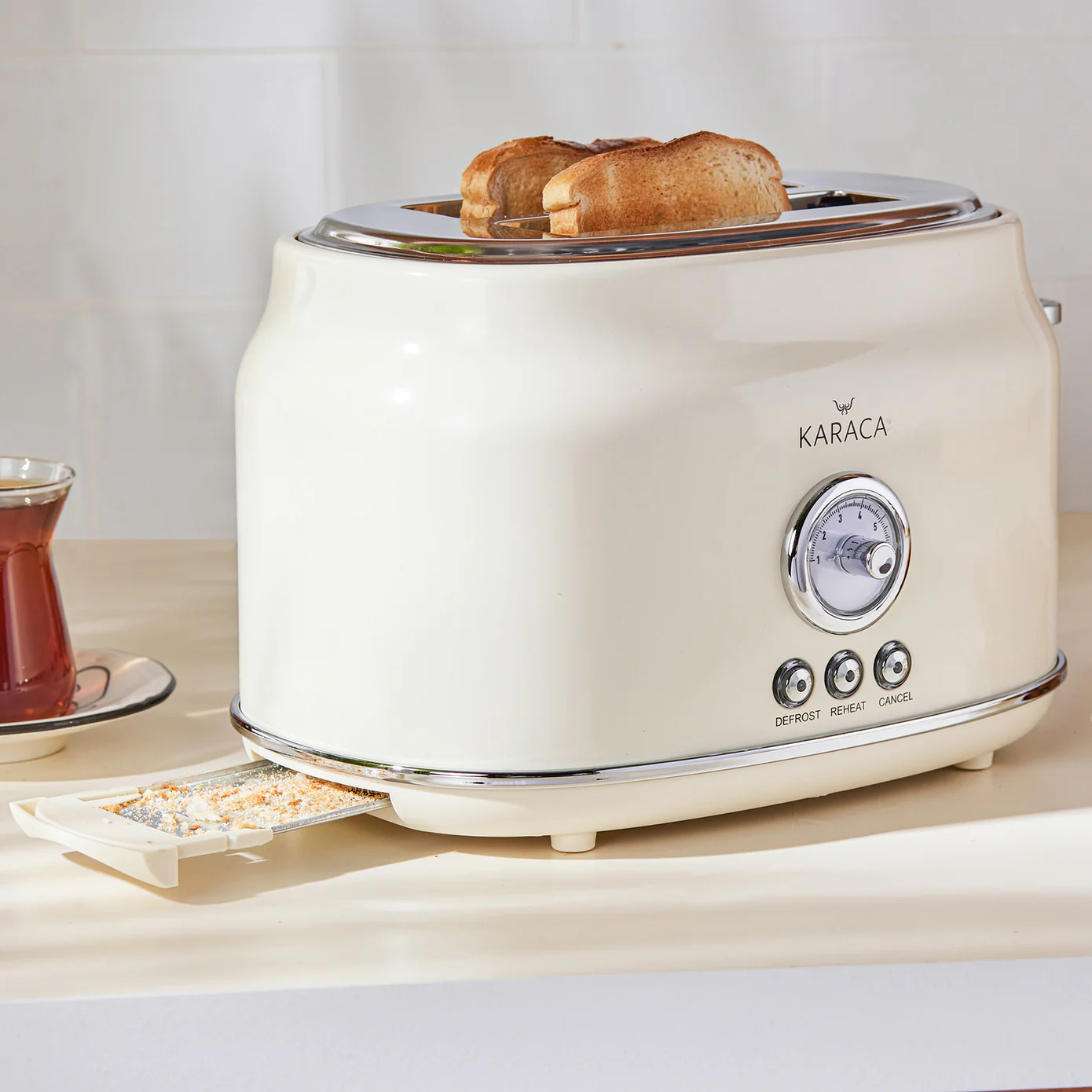 Karaca Retro Broodrooster met Capaciteit voor 2 Sneden – Crème