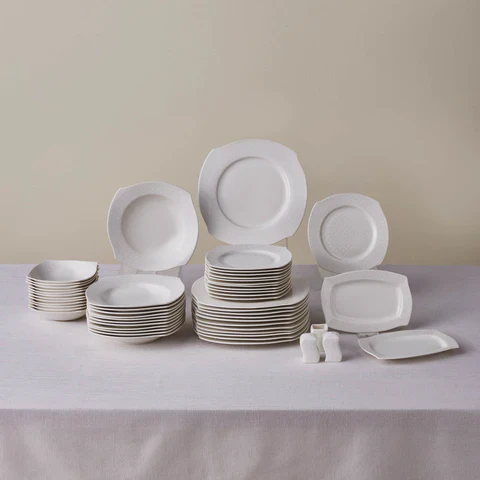 Karaca Square Bone Fancy, 53-Delig Dinerservies Voor 12 Personen