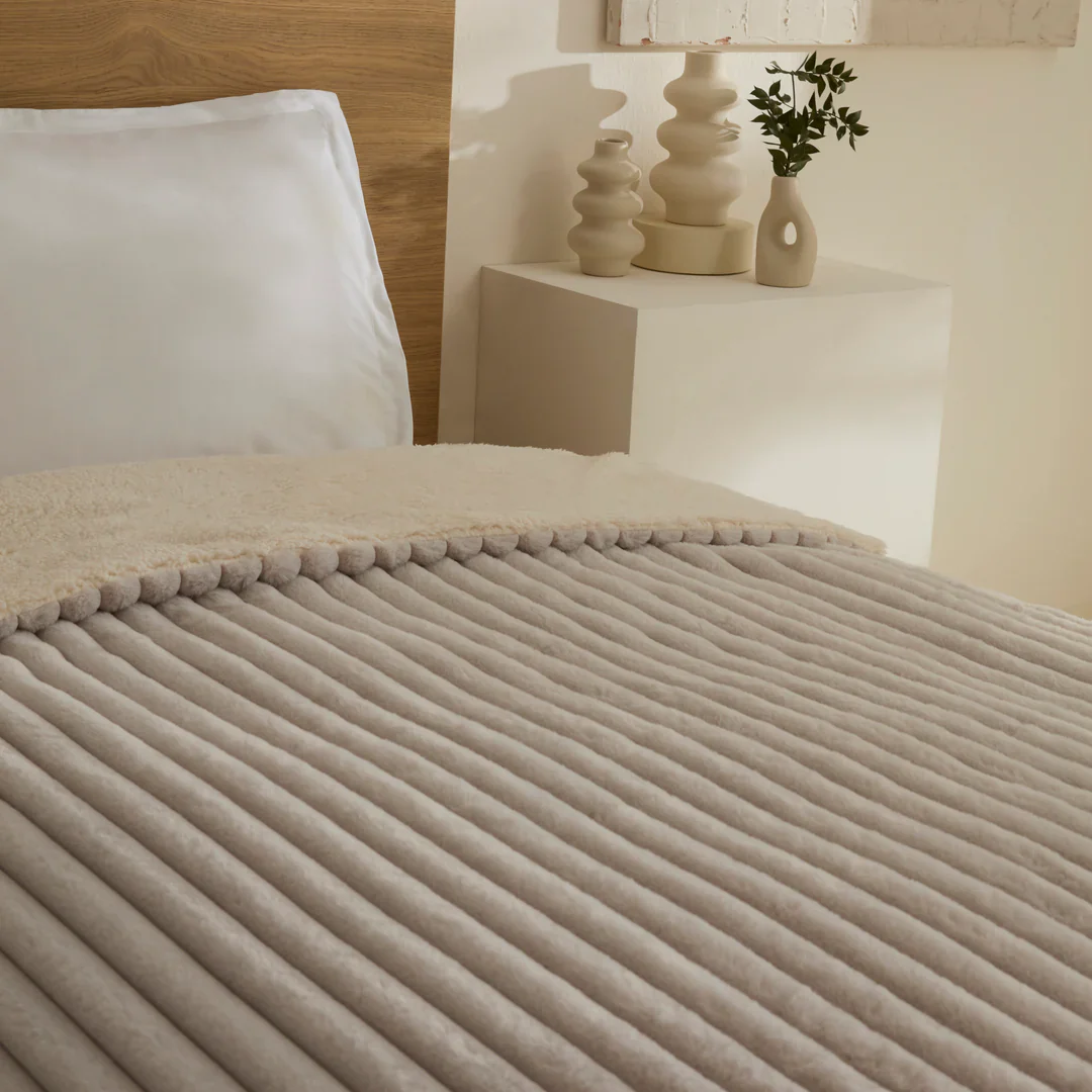 Karaca Stripe Sherpa Grijze Deken 150x200 - Image 5
